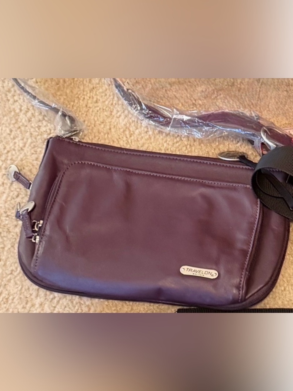 Travelon East/West Small Classic Anti-Theft Crossbody Bag burgundy purple new